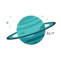 Planet with Rings in Flat Design Style Featuring a Rocket Illustration vector