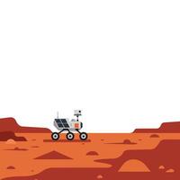 Mars rover exploring red landscape in flat minimal art vector