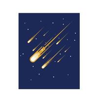 Golden meteors streaking through dark night sky in minimal art vector