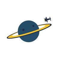 Saturn planet design in minimal style with airplane orbiting in art vector