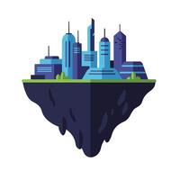 Floating futuristic cityscape with minimal design elements in vibrant colors illustration vector