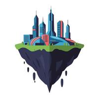 Floating city with modern skyscrapers in flat design style art vector