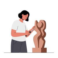 Sculptor working on a curvy sculpture in minimal flat art vector