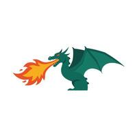 Green dragon breathing fire in a flat, minimal style illustration vector
