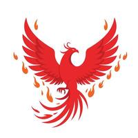 Red phoenix rising from flames in flat art style with dynamic features vector