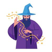 Wizard character casting spell in flat design style art vector