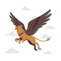 Majestic griffin soaring through the clouds in flat art design vector