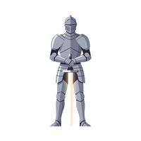 Knight in shining armor standing confidently with sword detailed illustration vector