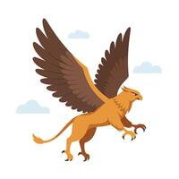 Majestic griffin soaring through the sky in flat design art vector
