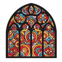 Vibrant stained glass window design in detailed flat style art vector
