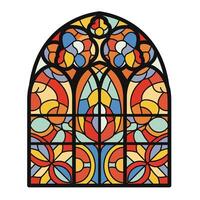 Stained glass window design in vibrant colors with flat style art vector