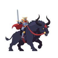 Knight riding a powerful bull in a flat and bold art style vector