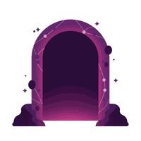 Archway design transition from empty to filled with cosmic elements in flat art vector
