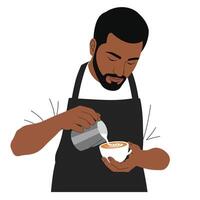 Barista creating latte art in minimal style with warm colors and smooth shapes illustration vector