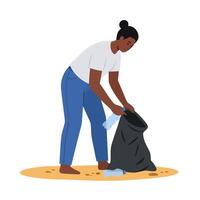 Person collecting trash in a minimal style clean-up scene illustration vector