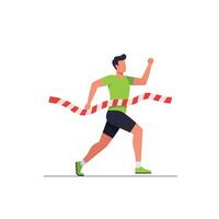 Runner crossing finish line with excitement in flat art style illustration vector