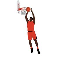 Basketball player in action performing a slam dunk in minimal illustration vector