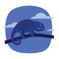 Chameleon perched on branch in a flat and minimal design illustration vector