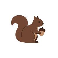 Cute cartoon squirrel holding an acorn in flat minimal art vector