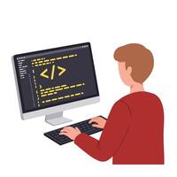 Person coding on computer screen with modern design style art vector