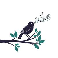 Bird singing on branch with musical notes in minimal art vector