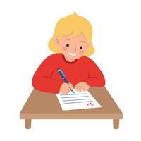 Child Writing at a Desk in a Flat Minimal Style Art vector