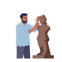Sculptor working on statue in flat design style art vector