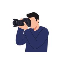 Photographer capturing moment with camera in flat illustration style vector