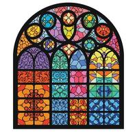 Colorful stained glass window design in flat style featuring intricate patterns art vector