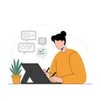 Person using digital tablet for work with flat design art vector