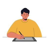 Person using digital tablet for drawing in flat and minimal art vector