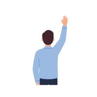 Person with raised hand in flat minimal style art vector