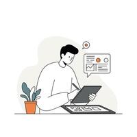 Man using tablet for design in minimal style art vector