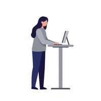 Person using a standing desk in a minimal flat illustration vector