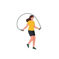 Woman skipping rope in dynamic pose with flat design style art vector