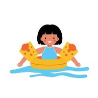 Young girl enjoying a summer day in a pool with flat art vector