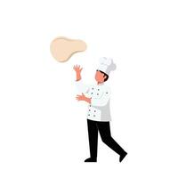 Chef tossing dough in air with flat design style art vector