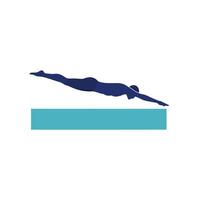 Swimmer diving into water in flat minimal art illustration vector