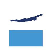 Diver plunging into bright blue water in flat art vector