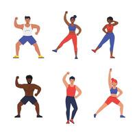 Diverse group of people exercising with energy in flat illustration vector