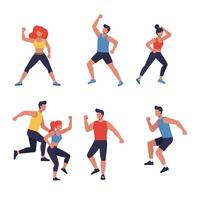 Dynamic group of diverse people dancing in flat illustration style vector