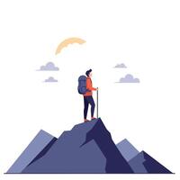 A hiker on Mountain Peak in Flat Design Style Art vector