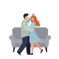 Couple dancing together in a cozy setting, flat design illustration vector