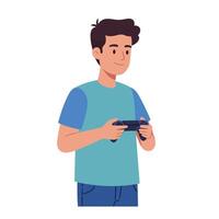 Young man enjoying gaming with a controller in minimalist art vector