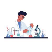 Scientist conducting experiments with colorful liquids in flat art style illustration vector