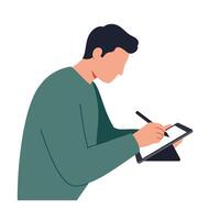 Man using digital tablet for creative work in flat art illustration vector