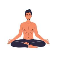 Meditating man in serene pose with minimal color palette in art vector