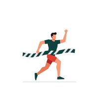 Runner Crossing Finish Line in Flat Design Art with Dynamic Elements vector