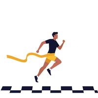 Runner crossing finish line in dynamic action with flat design art vector