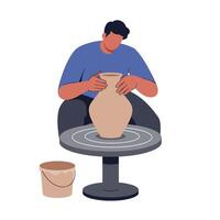 Pottery maker shaping clay on a wheel in minimal art vector